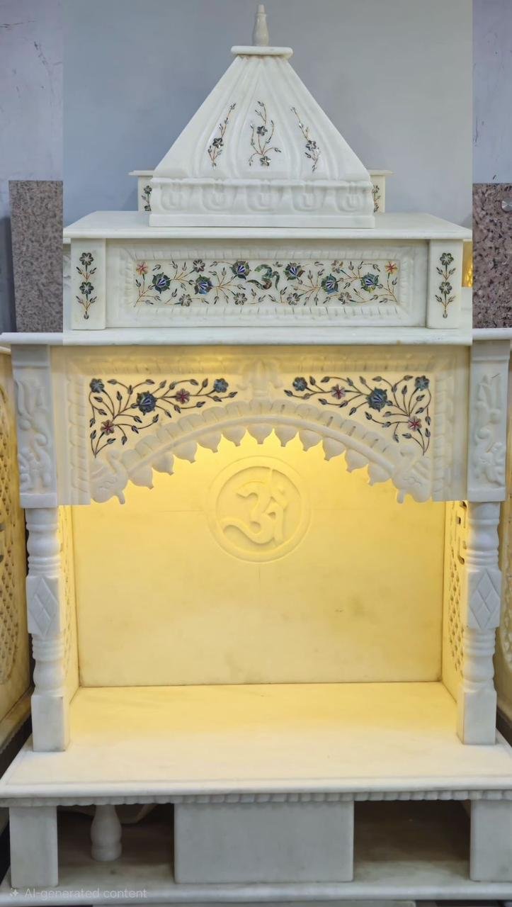 Auspicious White Marble Mandir (Design 10) — Hand-carved Makrana Marble Home Temples