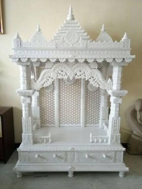 Auspicious White Marble Mandir (Design 12) — Hand-carved Makrana Marble Home Temples