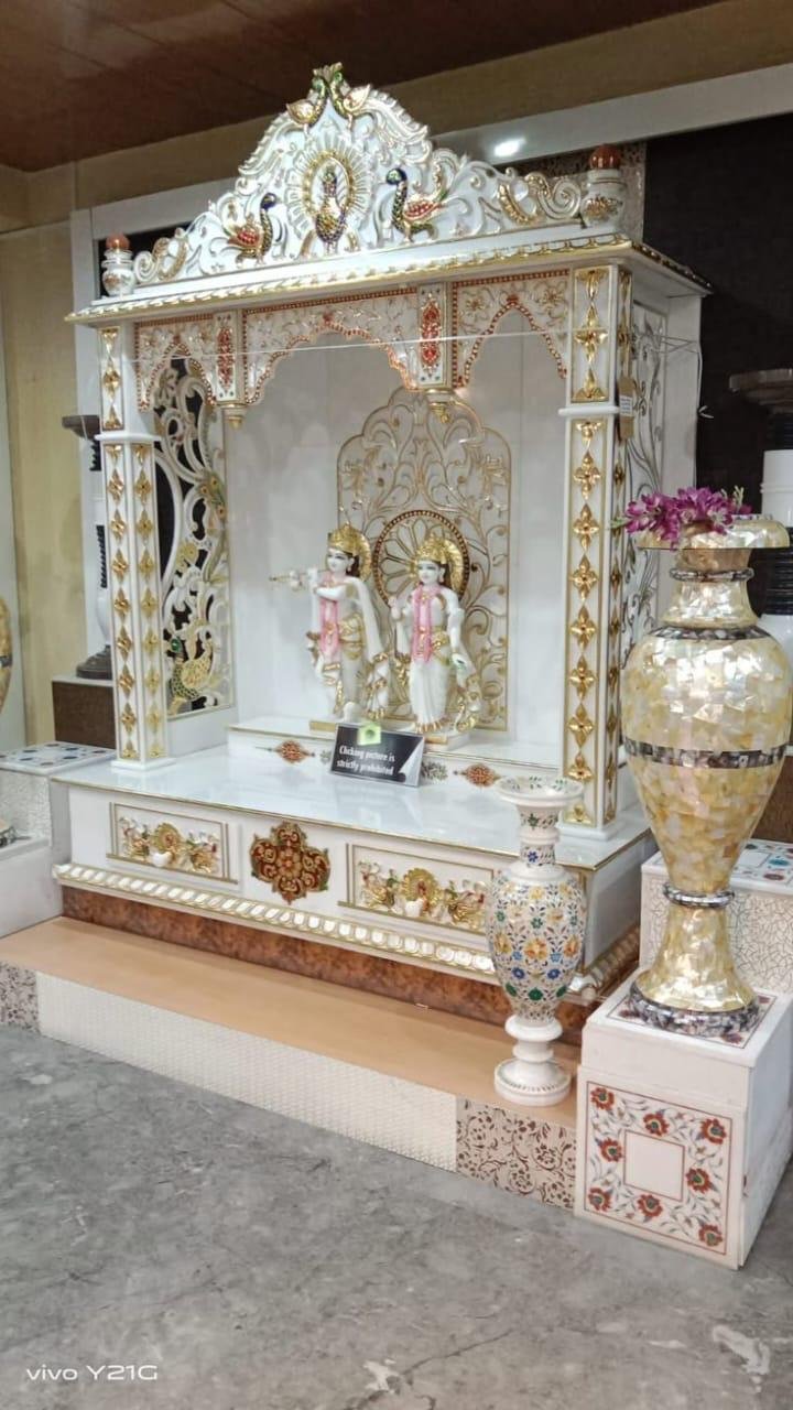 Auspicious White Marble Mandir (Design 13) — Hand-carved Makrana Marble Home Temples
