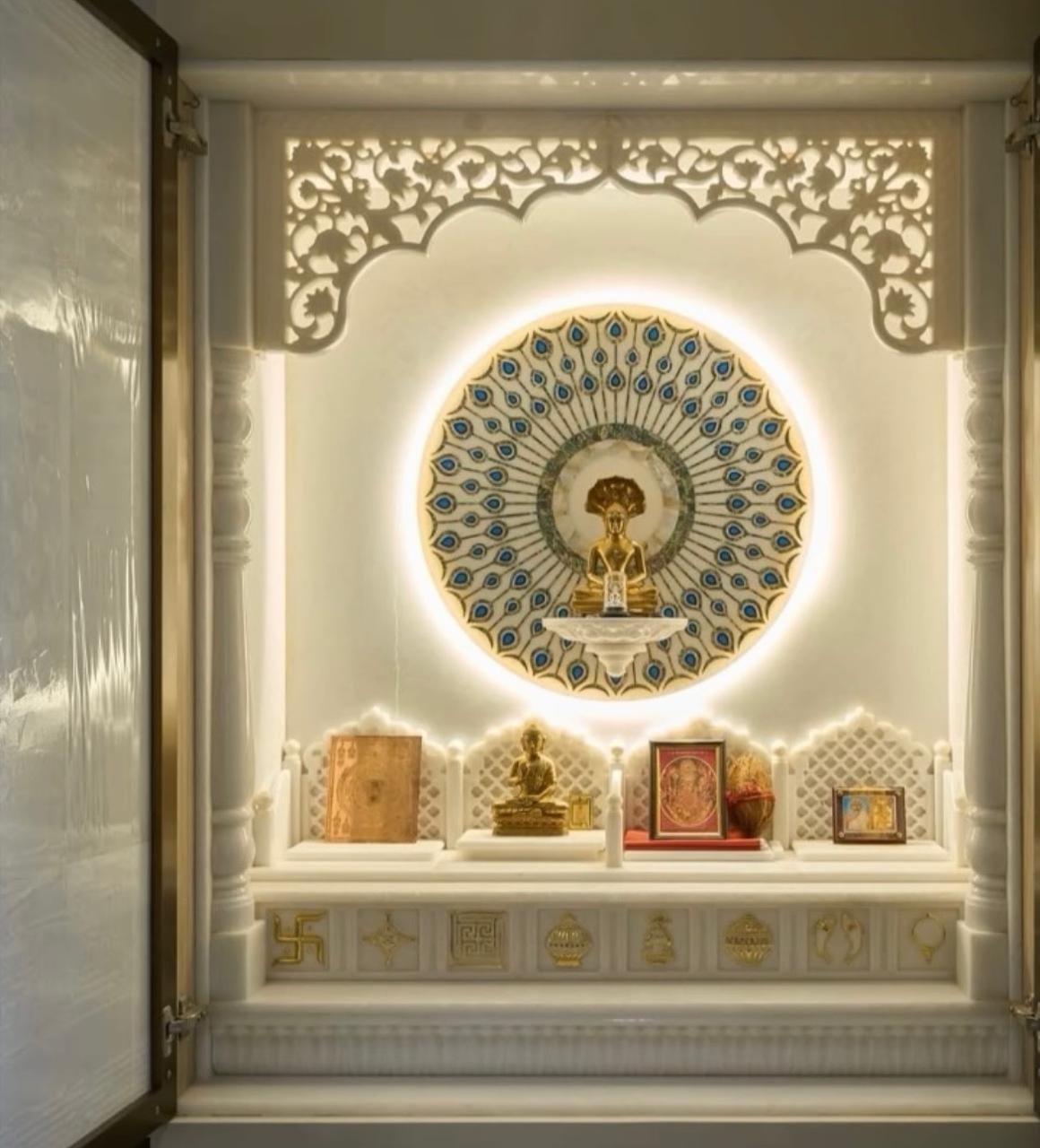 Auspicious White Marble Mandir (Design 15) — Hand-carved Makrana Marble Home Temples