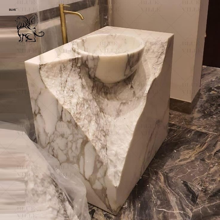 Sculptural Stone Basin (Style 2) — Hand-carved Makrana Marble Washbasin