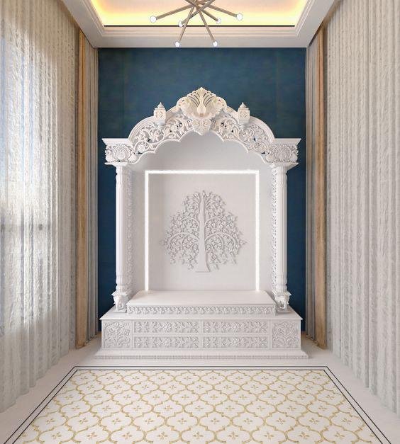 White Marble Temple (Style 2) — Hand-carved Makrana Marble Home Temples