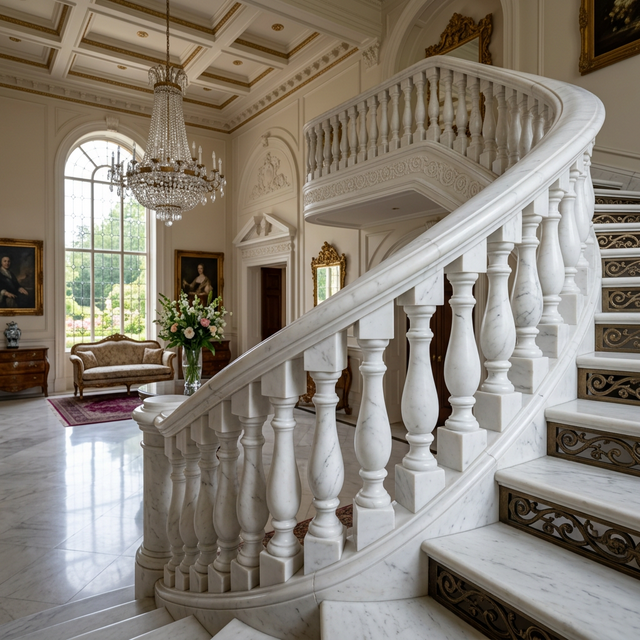 Balustrade System — Hand-carved Makrana Marble Marble CNC work