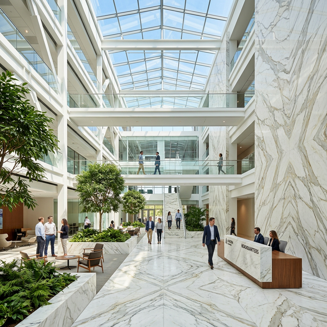 Corporate Headquarters: The Calacatta Marble Atrium
